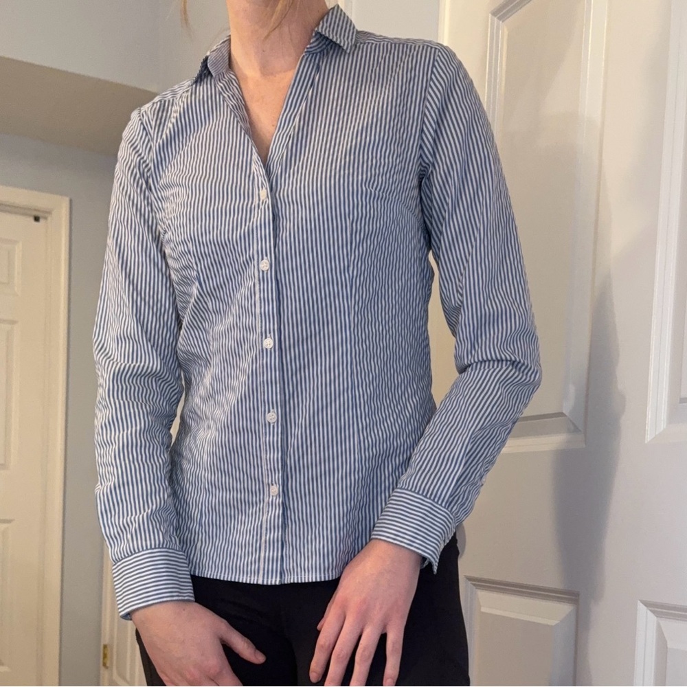 H&M Blue Striped Tailored Button-Up Blouse